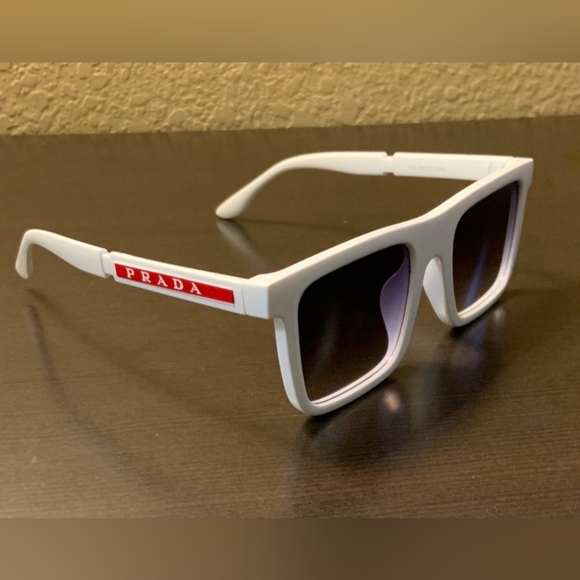 PRADA LINA ROSSA 1998 Edition Rubber White/Blue  Mirrored (Unisex) Sunglasses - Picture 1 of 7